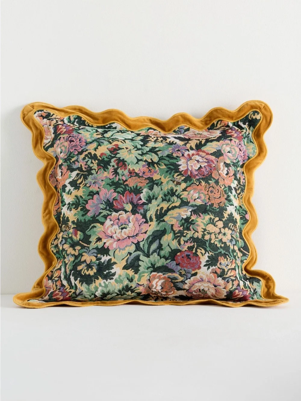 Anthropologie Gwendolyn Jacquard Floral Scalloped Trim Pillow